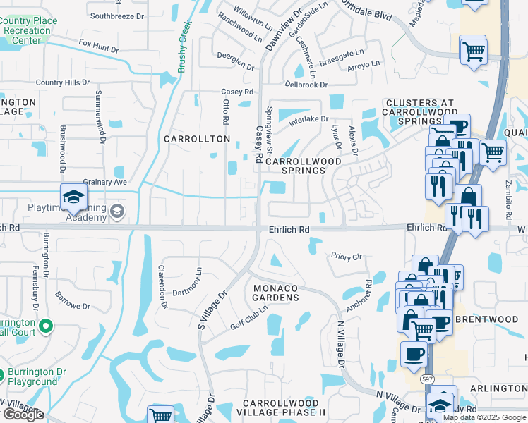 map of restaurants, bars, coffee shops, grocery stores, and more near 4132 Rolling Springs Drive in Tampa