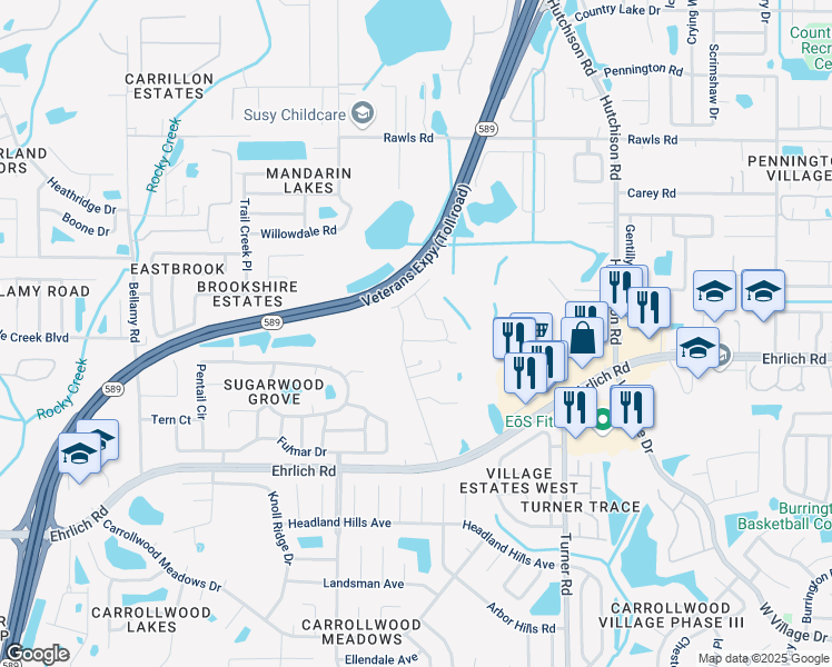 map of restaurants, bars, coffee shops, grocery stores, and more near 15011 Shaw Road in Tampa