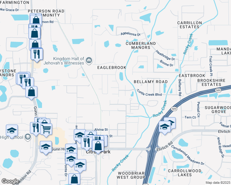 map of restaurants, bars, coffee shops, grocery stores, and more near 6603 Honey Bear Court in Tampa