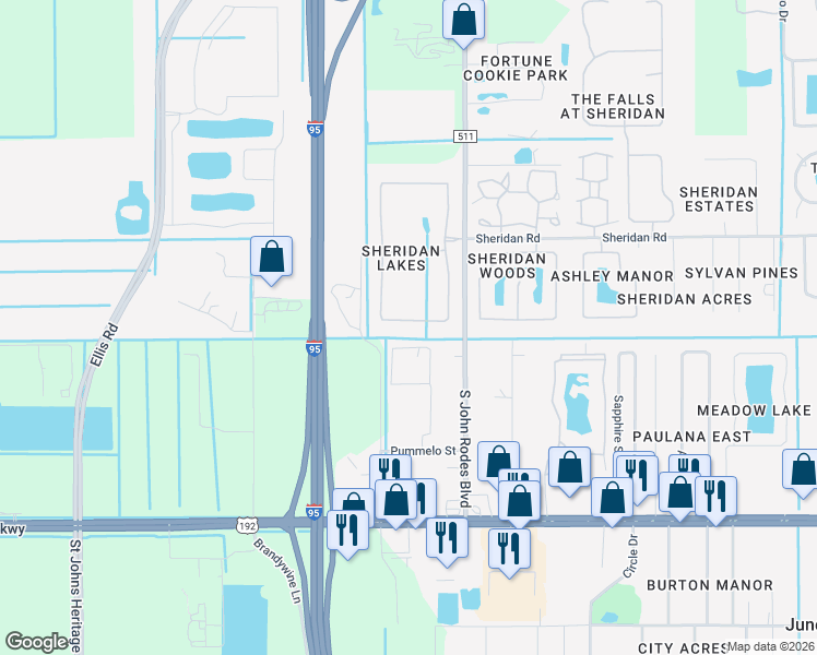 map of restaurants, bars, coffee shops, grocery stores, and more near 1413 Sorento Circle in West Melbourne