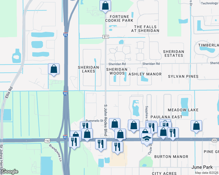 map of restaurants, bars, coffee shops, grocery stores, and more near 638 Sheridan Woods Drive in Melbourne