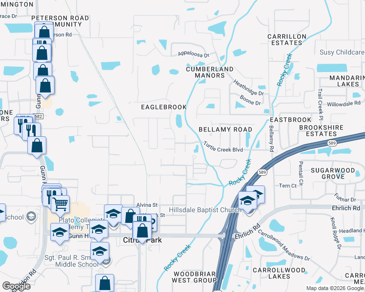 map of restaurants, bars, coffee shops, grocery stores, and more near 6502 Turtle Creek Boulevard in Tampa