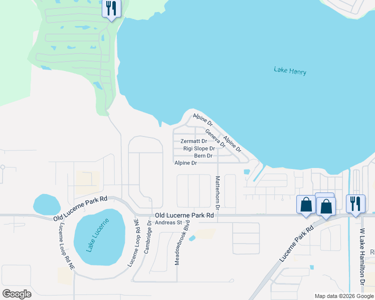 map of restaurants, bars, coffee shops, grocery stores, and more near 88-92 Rigi Slope Drive in Winter Haven