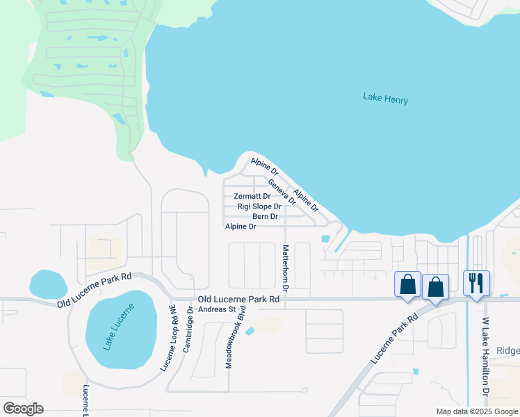 map of restaurants, bars, coffee shops, grocery stores, and more near 114 Rigi Slope Drive in Winter Haven