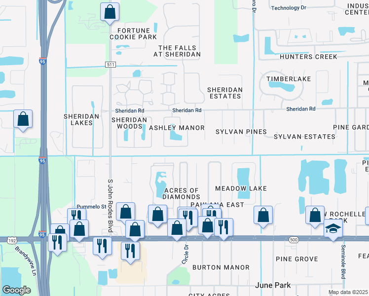 map of restaurants, bars, coffee shops, grocery stores, and more near 581 Lake Ashley Circle in Melbourne