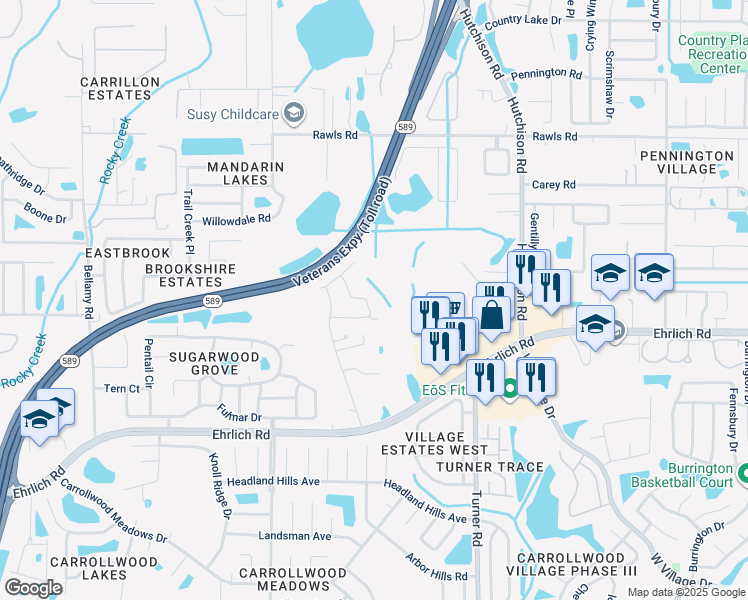 map of restaurants, bars, coffee shops, grocery stores, and more near 15122 Shaw Road in Tampa