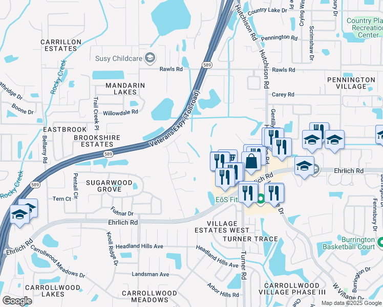 map of restaurants, bars, coffee shops, grocery stores, and more near 15122 Shaw Road in Tampa