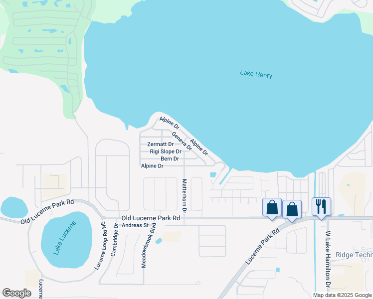 map of restaurants, bars, coffee shops, grocery stores, and more near 114 Rigi Slope Drive in Winter Haven