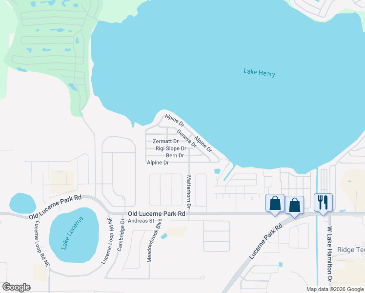 map of restaurants, bars, coffee shops, grocery stores, and more near 96 Rigi Slope Drive in Winter Haven