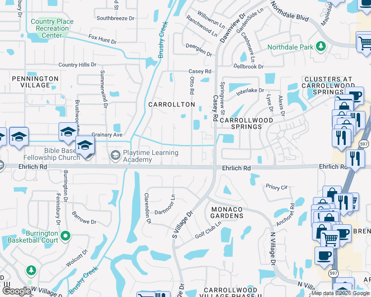 map of restaurants, bars, coffee shops, grocery stores, and more near 14920 Otto Road in Tampa