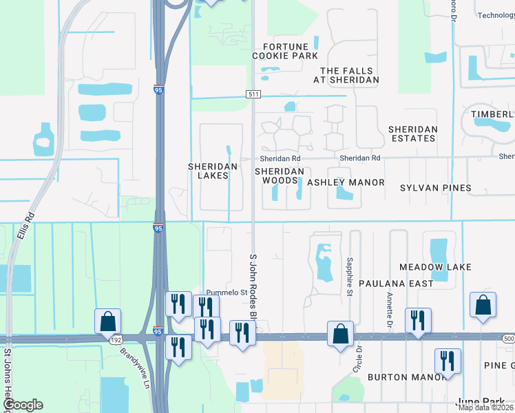 map of restaurants, bars, coffee shops, grocery stores, and more near 638 Sheridan Woods Drive in Melbourne