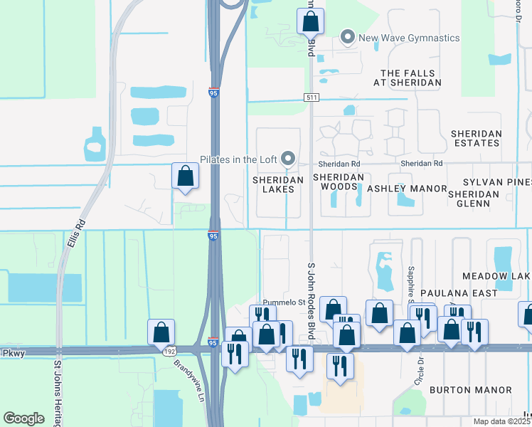 map of restaurants, bars, coffee shops, grocery stores, and more near 1432 Sorento Circle in West Melbourne