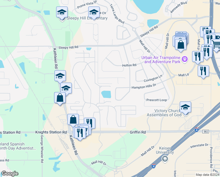 map of restaurants, bars, coffee shops, grocery stores, and more near 3610 Wildcat Run in Lakeland