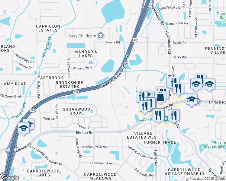 map of restaurants, bars, coffee shops, grocery stores, and more near 15013 Shaw Road in Tampa