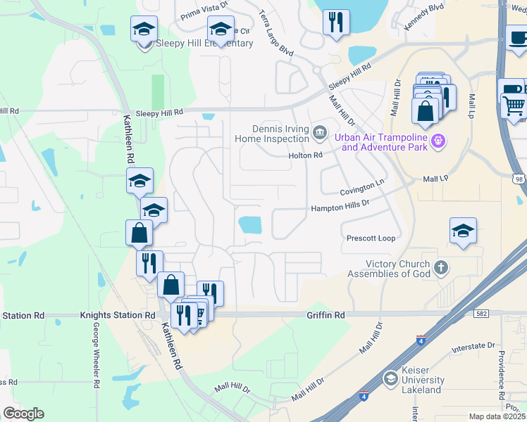 map of restaurants, bars, coffee shops, grocery stores, and more near 3610 Wildcat Run in Lakeland