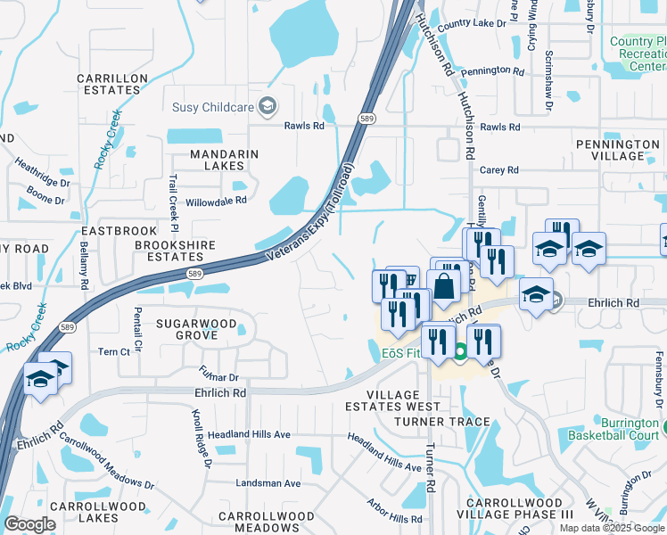 map of restaurants, bars, coffee shops, grocery stores, and more near 15122 Shaw Road in Tampa