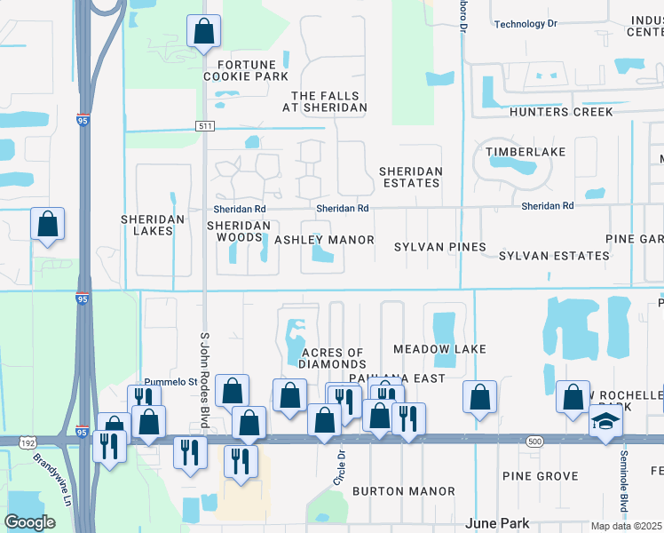 map of restaurants, bars, coffee shops, grocery stores, and more near 581 Lake Ashley Circle in Melbourne