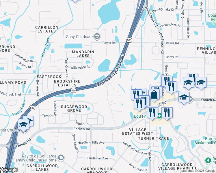 map of restaurants, bars, coffee shops, grocery stores, and more near 15011 Shaw Road in Tampa