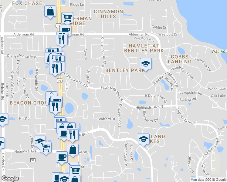 map of restaurants, bars, coffee shops, grocery stores, and more near 2900 Neil Court in Palm Harbor