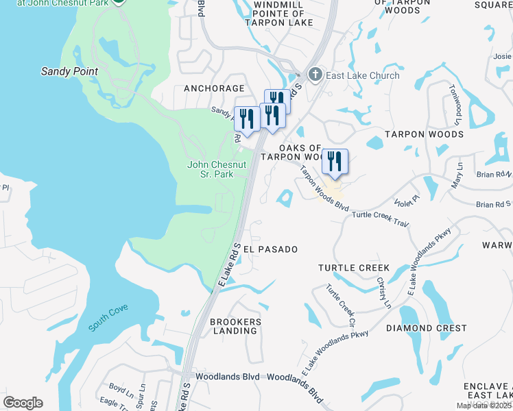 map of restaurants, bars, coffee shops, grocery stores, and more near 1200 Tarpon Woods Boulevard in Palm Harbor
