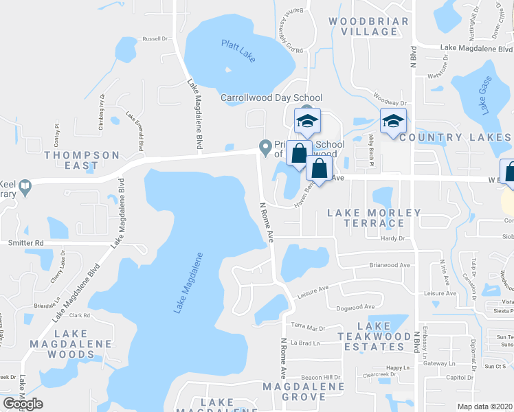 map of restaurants, bars, coffee shops, grocery stores, and more near 14924 North Rome Avenue in Tampa