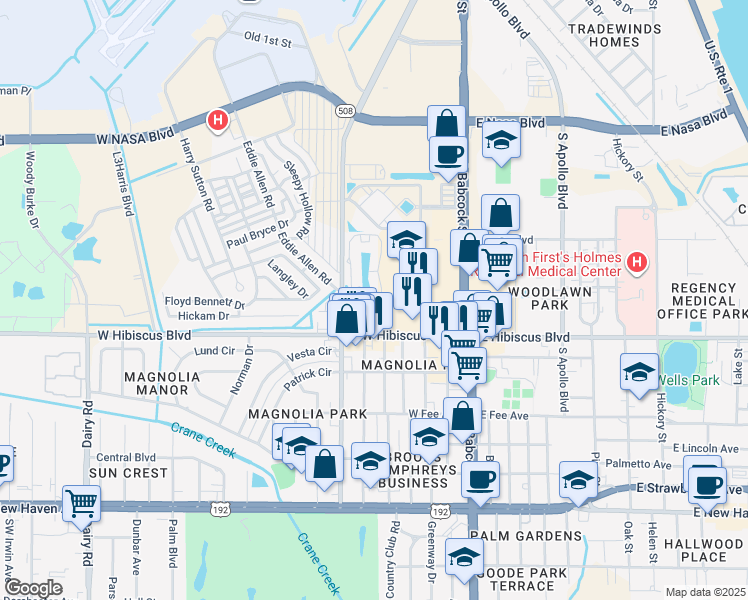map of restaurants, bars, coffee shops, grocery stores, and more near 1450 Tradition Circle in Melbourne