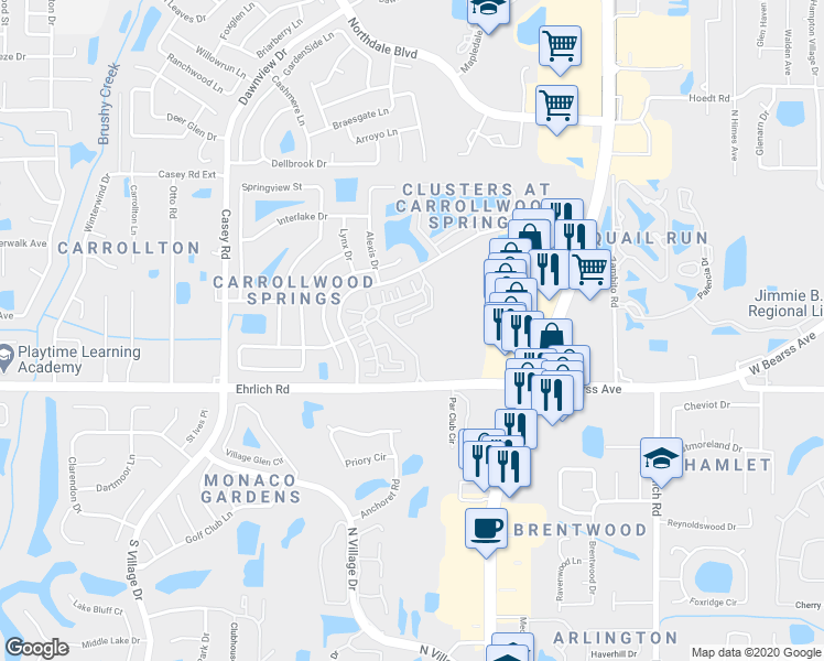 map of restaurants, bars, coffee shops, grocery stores, and more near 15019 Arbor Reserve Circle in Tampa