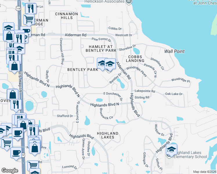 map of restaurants, bars, coffee shops, grocery stores, and more near 3260 Haviland Court in Palm Harbor