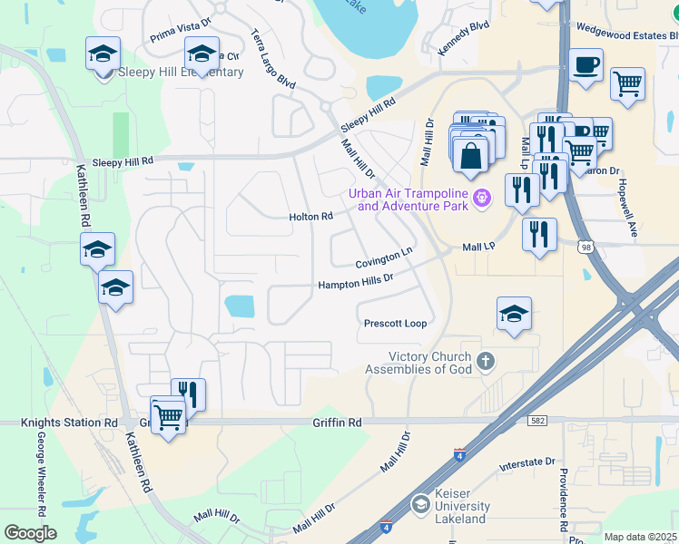 map of restaurants, bars, coffee shops, grocery stores, and more near 3676 Covington Lane in Lakeland