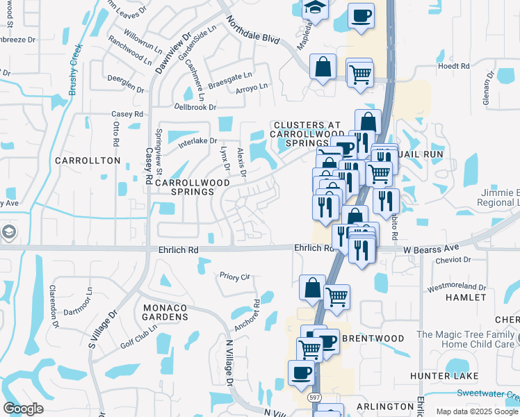 map of restaurants, bars, coffee shops, grocery stores, and more near 15001 Arbor Springs Circle in Tampa