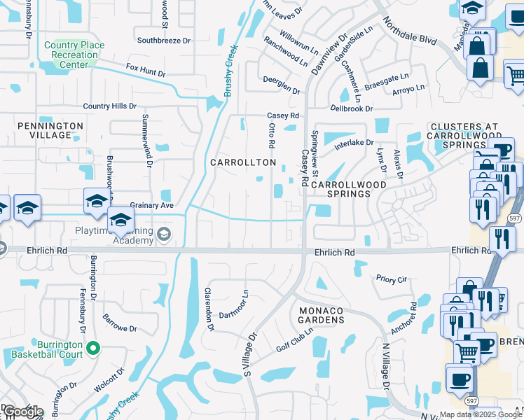 map of restaurants, bars, coffee shops, grocery stores, and more near 15212 Otto Road in Tampa