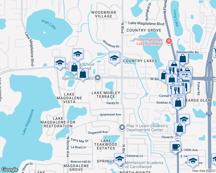 map of restaurants, bars, coffee shops, grocery stores, and more near in Tampa