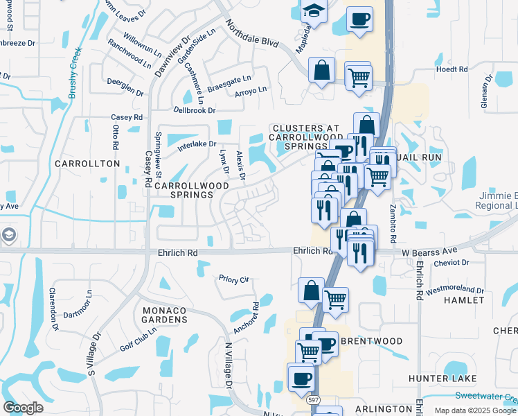 map of restaurants, bars, coffee shops, grocery stores, and more near 15022 Arbor Reserve Circle in Tampa