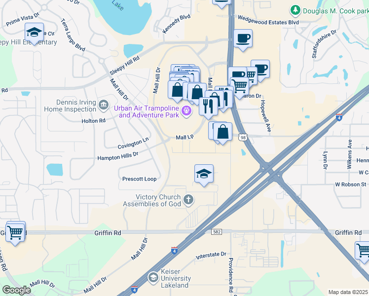 map of restaurants, bars, coffee shops, grocery stores, and more near 3530 US Highway 98 North in Lakeland