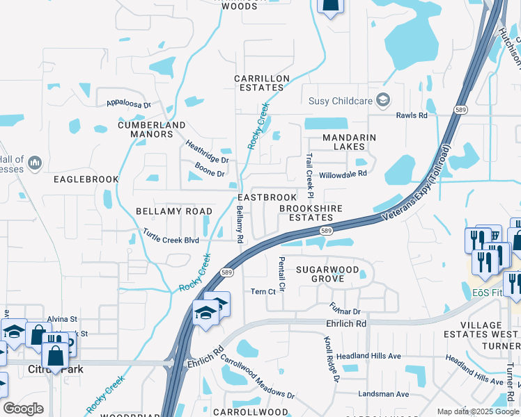 map of restaurants, bars, coffee shops, grocery stores, and more near 14922 Greeley Drive in Tampa