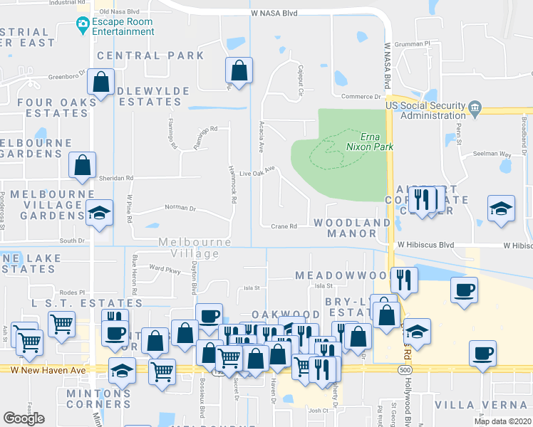 map of restaurants, bars, coffee shops, grocery stores, and more near 528 Acacia Avenue in Melbourne