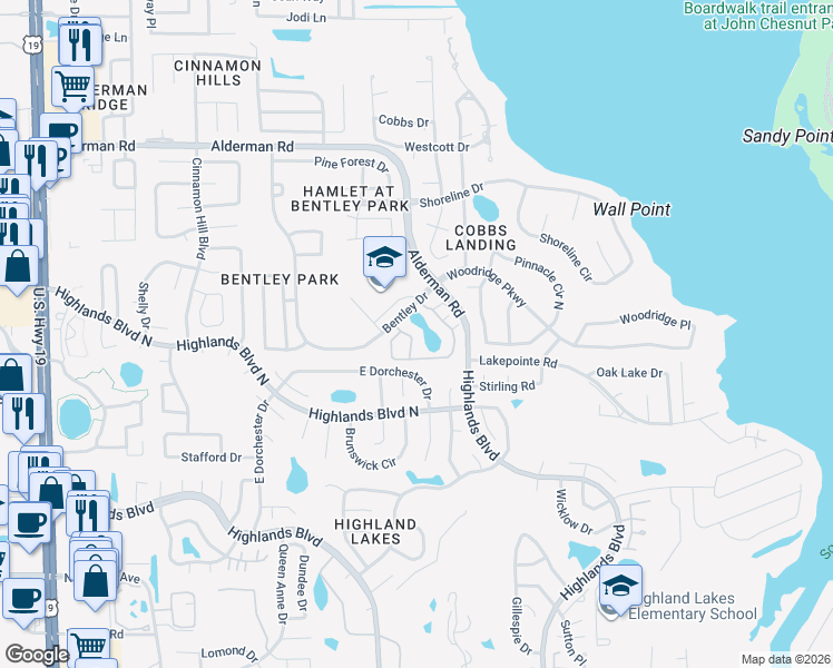 map of restaurants, bars, coffee shops, grocery stores, and more near 3265 Haviland Court in Palm Harbor