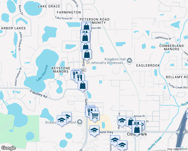 map of restaurants, bars, coffee shops, grocery stores, and more near 8501 Gunn Highway in Odessa