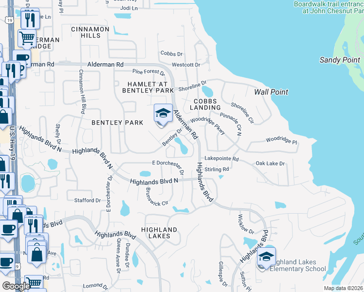 map of restaurants, bars, coffee shops, grocery stores, and more near 3265 Haviland Court in Palm Harbor