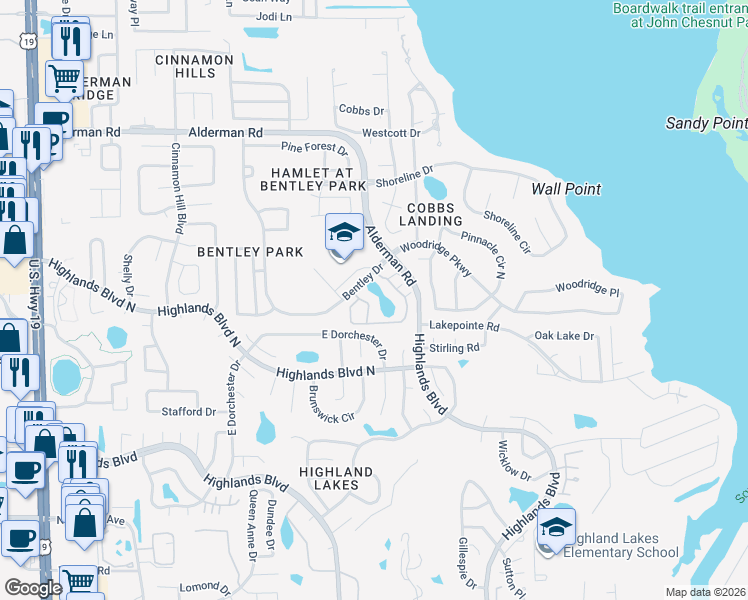 map of restaurants, bars, coffee shops, grocery stores, and more near 3265 Haviland Court in Palm Harbor
