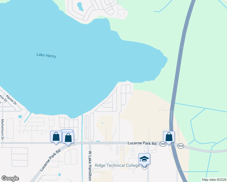 map of restaurants, bars, coffee shops, grocery stores, and more near 490 Lakeside Ranch Circle in Winter Haven