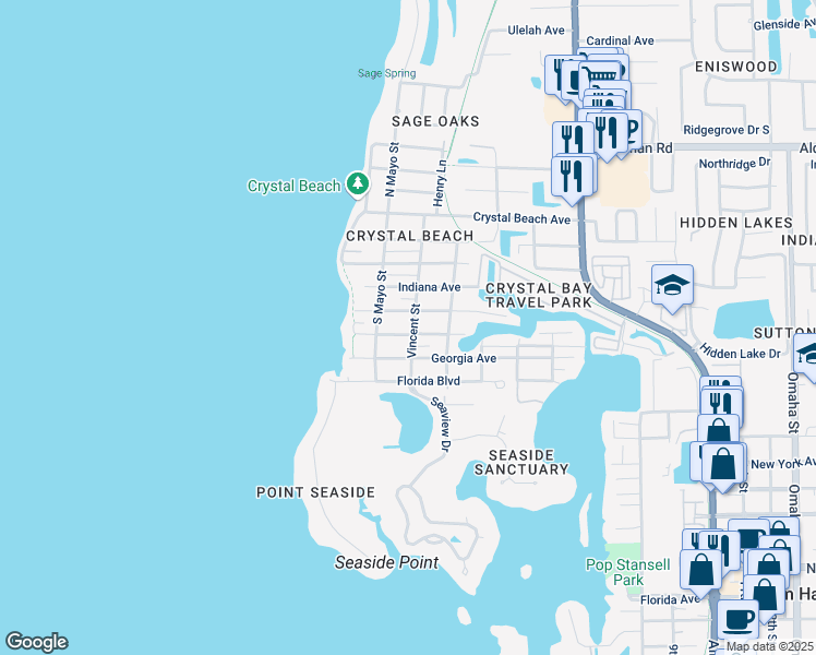 map of restaurants, bars, coffee shops, grocery stores, and more near 449 Vincent Street in Palm Harbor