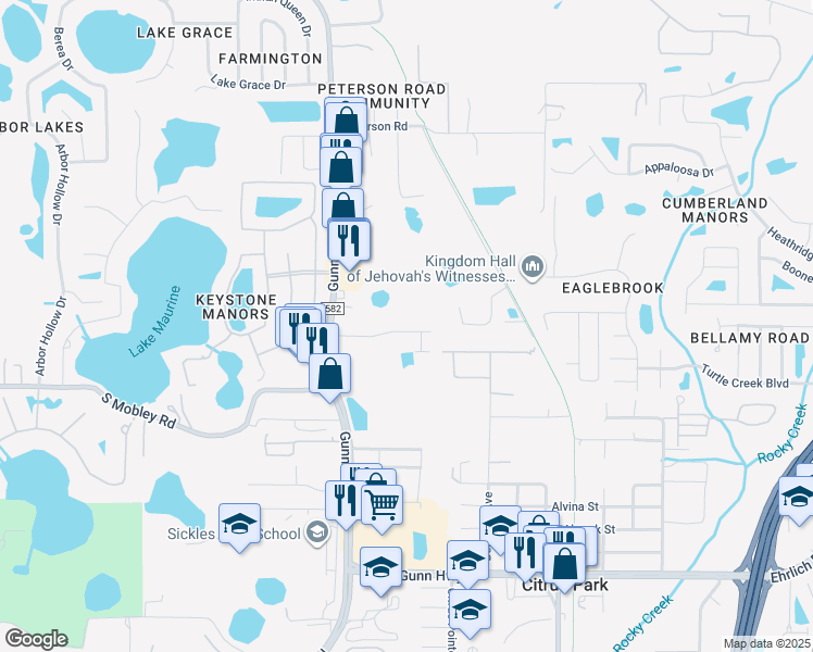 map of restaurants, bars, coffee shops, grocery stores, and more near 8501 Gunn Highway in Odessa