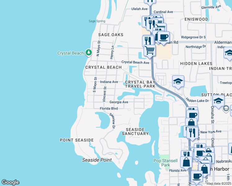 map of restaurants, bars, coffee shops, grocery stores, and more near 503 Broadus Street in Palm Harbor
