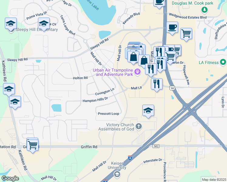 map of restaurants, bars, coffee shops, grocery stores, and more near 3751 Covington Lane in Lakeland