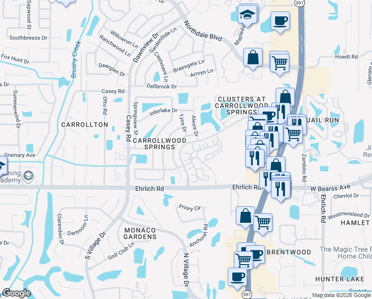 map of restaurants, bars, coffee shops, grocery stores, and more near 4008 Sand Palm Court in Tampa