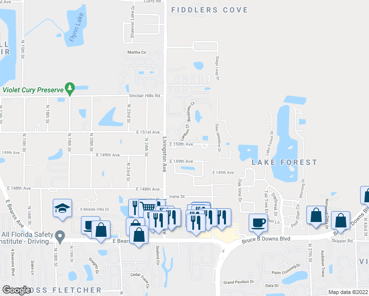 map of restaurants, bars, coffee shops, grocery stores, and more near 14903 Stag Creek Circle in Lutz