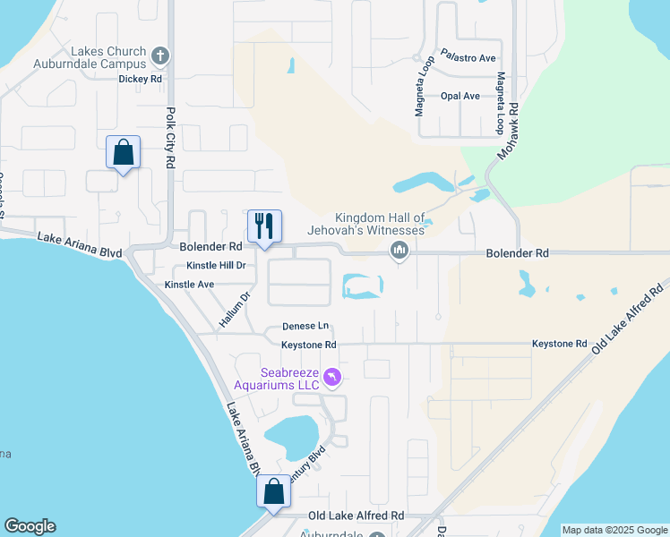 map of restaurants, bars, coffee shops, grocery stores, and more near 272 Pine Shadow Lane in Auburndale