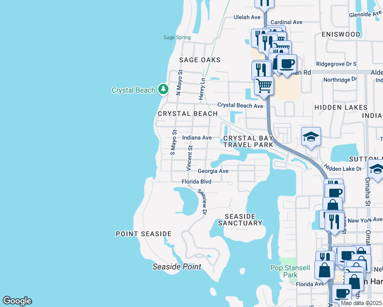 map of restaurants, bars, coffee shops, grocery stores, and more near 449 Vincent Street in Palm Harbor