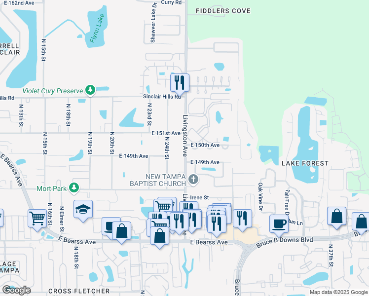 map of restaurants, bars, coffee shops, grocery stores, and more near 14911 Livingston Avenue in Lutz